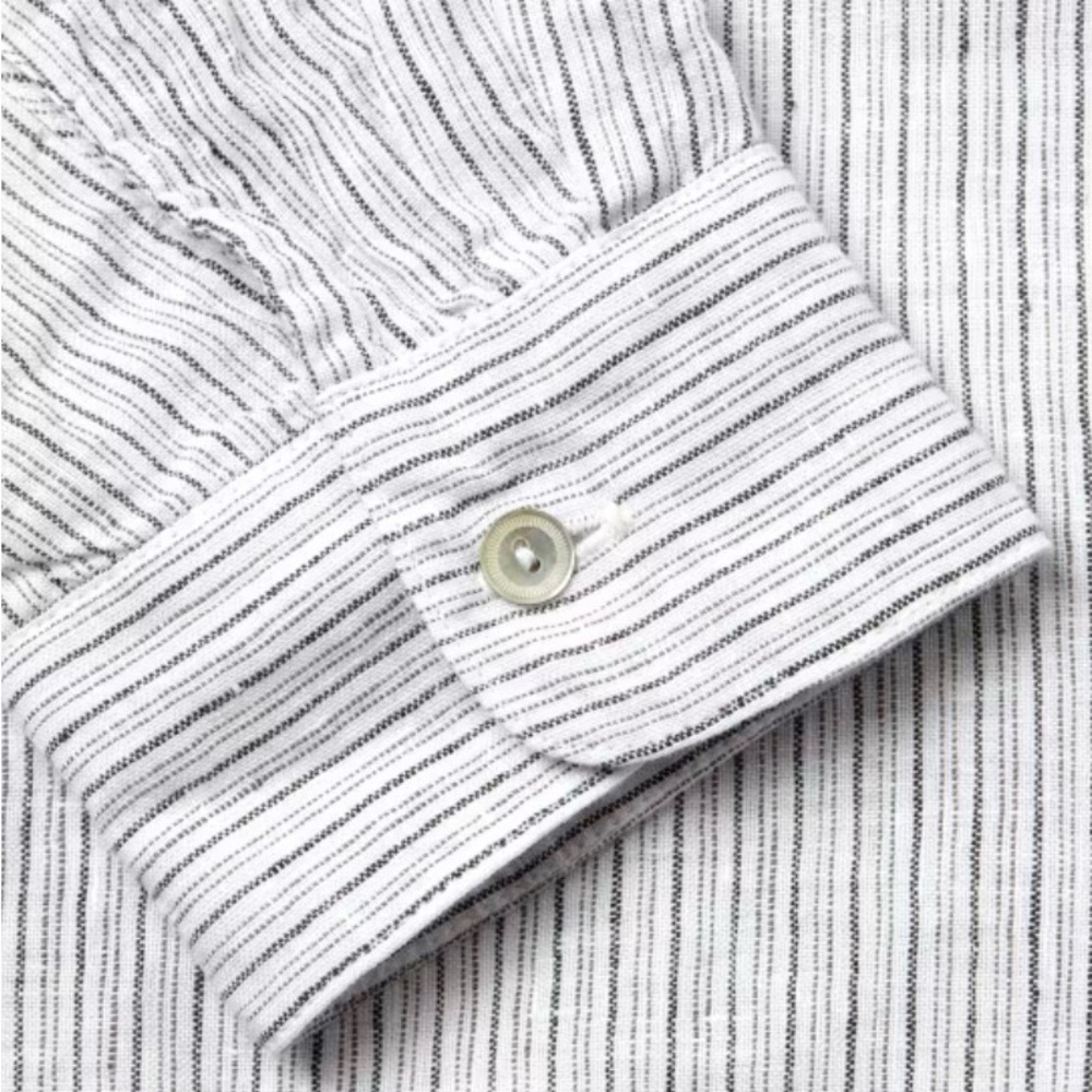 EILEEN FISHER Mini Striped white and dark gray stripes Organic Linen Shirt - Picture 9 of 10